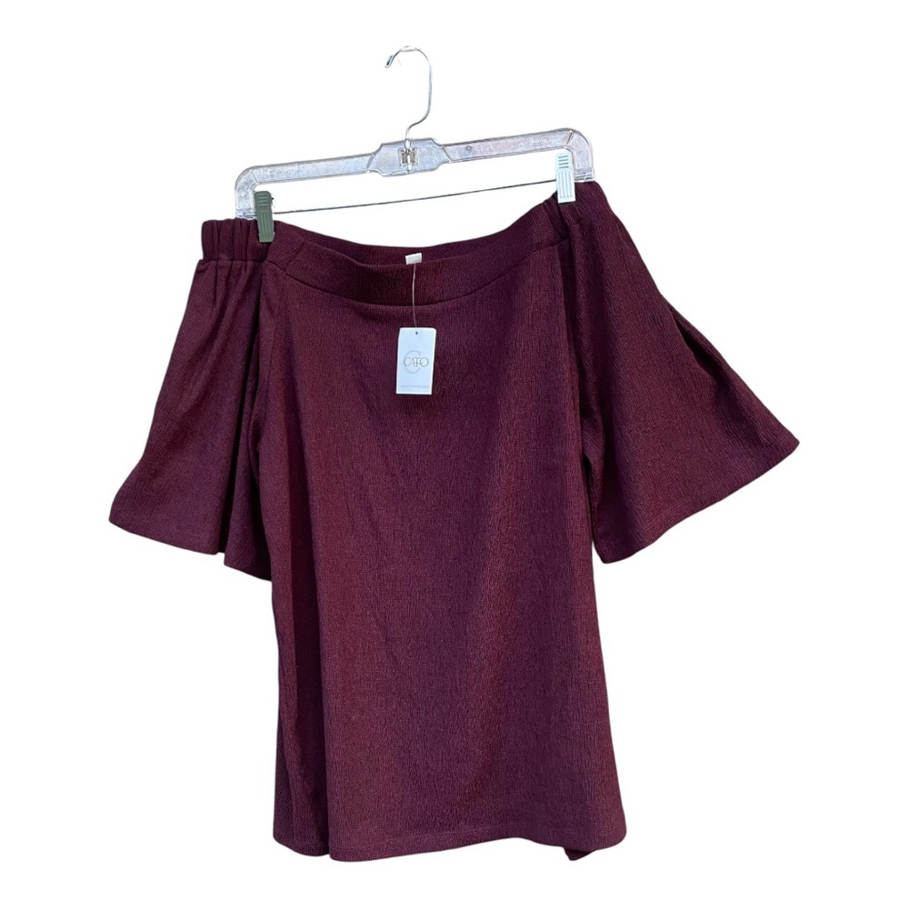 New Cato Off-Shoulder Plum Blouse , spiced wine color